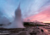 Dancing into the sunset at Geysir and Strokkur